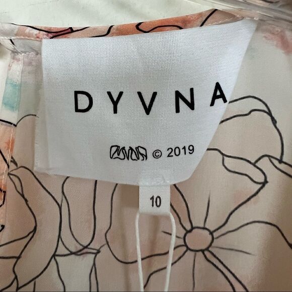 DYVNA Orange/White Floral Silk Bell Sleeve Braided Trim Shift Dress - Picture 10 of 12